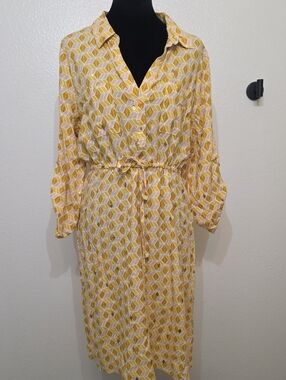 Yellow Geometric Drawstring Shirt Dress